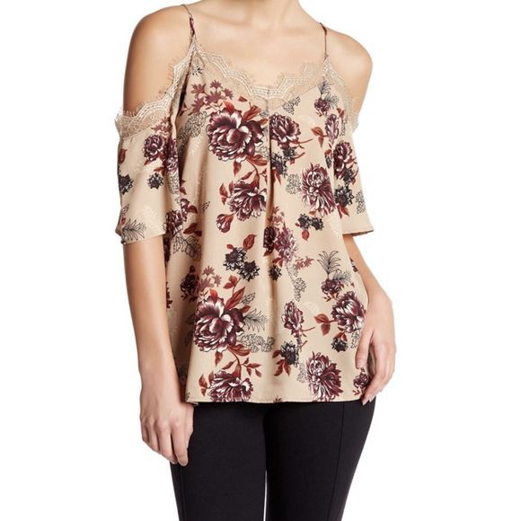 Anthropologie Tops - Ro & De Blouse Womens Floral Lace Cold Shoulder Top Ladies Small